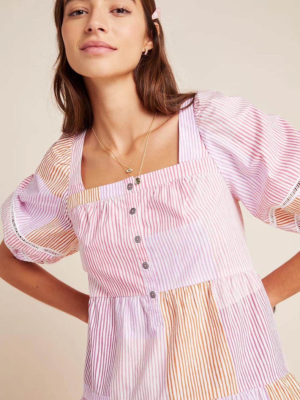 Anthropologie Pink & White Striped Blouse